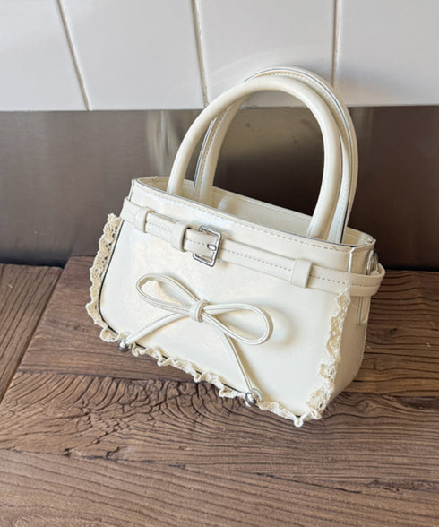 ショルダーバッグ 小さめ フェイクレザー ハンドバッグ スクエア 2way 肩掛けバッグ リボンデザイン 大人かわいい手提げ鞄 レース 斜め掛けカバン フェミニン 77YUEL-002